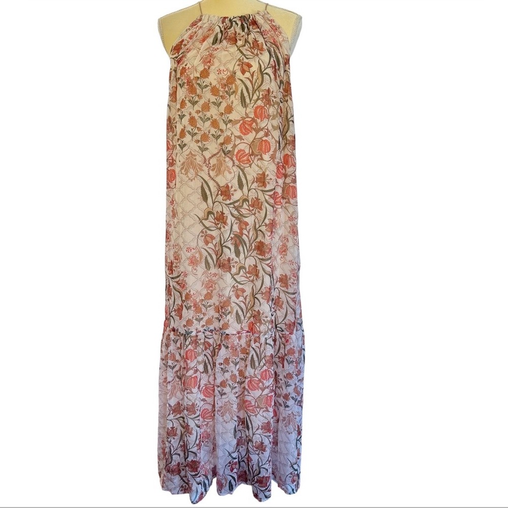 World Market orange cream floral maxi dress Size L/XL NWOT Bohemian Spring